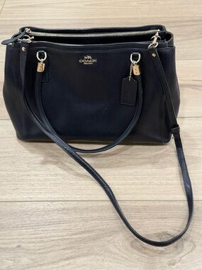 Coach Christie Carryall Crossbody HandBag Purse Navy Blue Crossgrain Leather